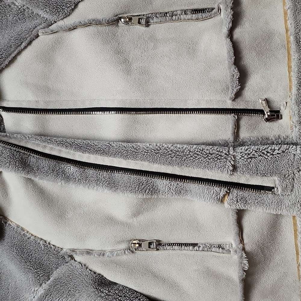 Peridot Paris Moto Style Faux Suede Grey Shearling Jacket - Picture 9 of 15